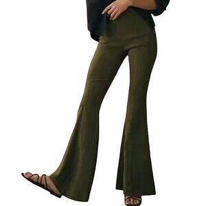 Anthropologie Maeve Olive Linen Blend High-Rise Bell Bottom Boho Flare Pants 12